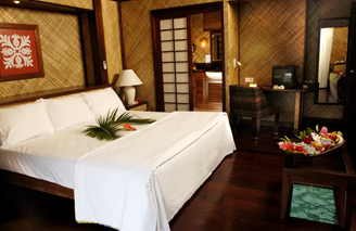 Overwater bungalows, Le Maitai Bora Bora.  Charming interior design.